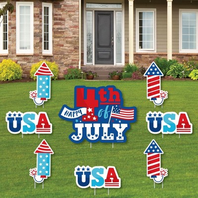 Big Dot of Happiness Firecracker 4th of July - Yard Sign and Outdoor Lawn Decorations - Red, White and Royal Blue Party Yard Signs - Set of 8