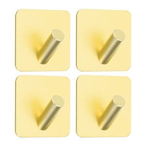 Unique Bargains Aluminum Self-Adhesive Slash Sticky Bathroom Kitchen Towel Hooks 4 Pcs - 1 of 3