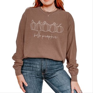 Simply Sage Market Hand Drawn Hello Pumpkin Garment Dyed Long Sleeve - 1 of 4
