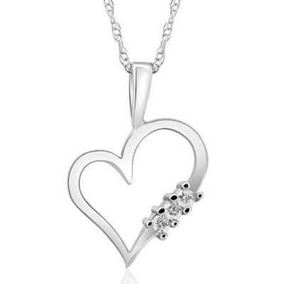 Pompeii3 Diamond Heart Pendant 3-Stone 10K Gold with 18" Chain