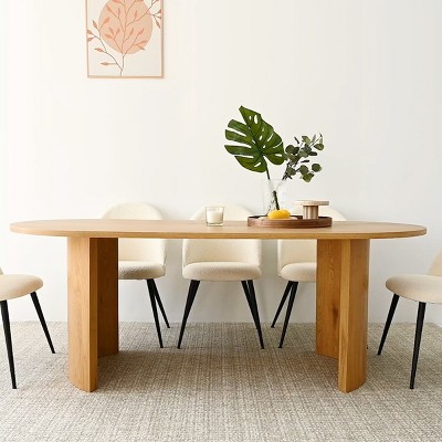 79'' Oval Dining Table Set for 8,Modern Wood Grain Dining Table for Dining Room,Kitchen,Farmhouse-Tanpinhause