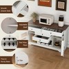 AENKYO 54" Buffet Sideboard with Storage, Kitchen Island with Wood Top, 4 Drawers, Wine Rack & Towel Bar, Dining Table, White - 3 of 4