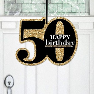 Big Dot of Happiness Adult 50th Birthday - Gold - Hanging Porch Birthday Party Outdoor Decorations - Front Door Decor - 1 Piece Sign - 1 of 4