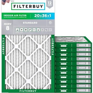 Filterbuy 20x36x1 Air Filter (12-Pack), Pleated MERV 8 Dust Defense Replacement HVAC AC Furnace Filters (Actual Size: 19.75 x 35.75 x 0.75) - 1 of 4