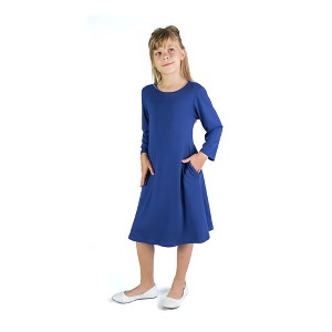 24seven Comfort Apparel Girls Long Sleeve Loose Fit Knee Length Tunic Pocket Dress - 1 of 4