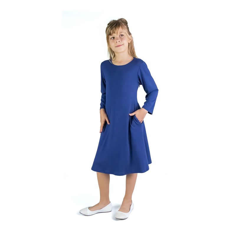 24seven Comfort Apparel Girls Long Sleeve Loose Fit Knee Length Tunic Pocket Dress, 1 of 5