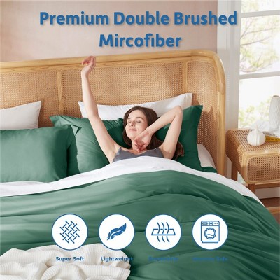 Hunter Green Queen Microfiber Duvet Cover Set with Button Closure