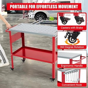 Welding Table, 1200 lbs Capacity Steel Workbench with 8 Tool Slots, Fixture Holes, Portable Welding Work Table with Tool Tray & 4 Lockable Casters - 1 of 4
