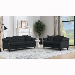 CAVINAS Upholstered Sofa Tufted Couch with Rolled Arms and Nailhead, Chesterfield Sofa, Loveseat Sofa with Pillows, Velvet Sofa for Living Room - 1 of 4