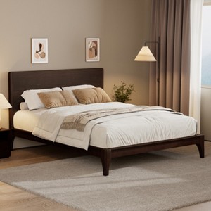 Merax Mid-Century Modern Bamboo Platform Bed with Headboard and Metal Support - 1 of 4