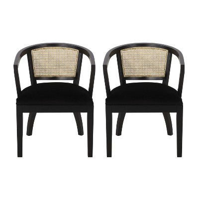 Christopher Knight Home Set of 2 Currant Velvet and Cane Upholstered Dining Chairs Natural Brown/Black