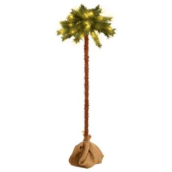 vidaXL Modern 47.2" LED Artificial Palm Tree - Green and Brown Tropical Home Accent Decor with Stable Base