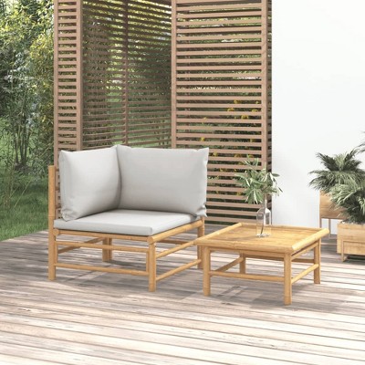 VidaXL 2 Piece Patio Lounge Set with Light Gray Cushions Bamboo