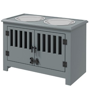 Gulches PawHut Large Elevated Dog Bowls with Storage Cabinet - Modern Gray Design - 1 of 4