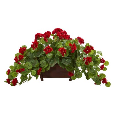 Nearly Natural 15-in Geranium Artificial Plant in Decorative Planter