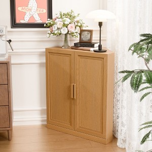 PexFix 36" x 31" Farmhouse Corner Cabinet Wooden Corner Storage Cabinet with Adjustable Shelves for Home Corners Living Room Bathroom Bedroom Natural - 1 of 4