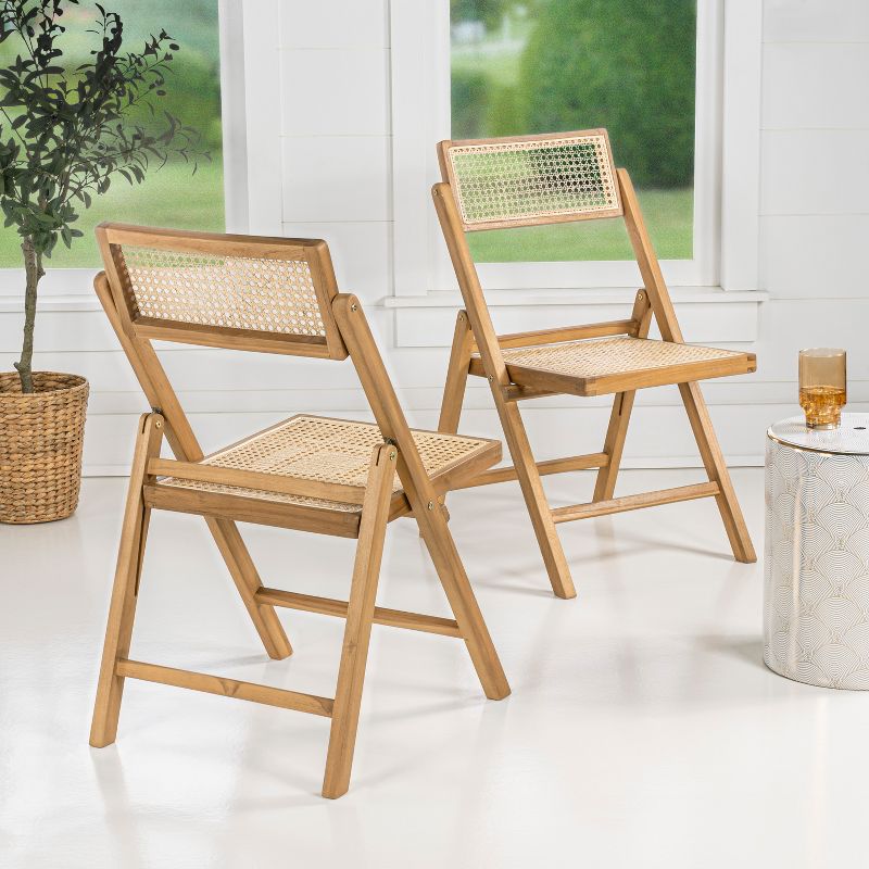 Theo Mid-Century Vintage Wood Rattan Folding Chair with Adjustable Back - JONATHAN Y, 3 of 12