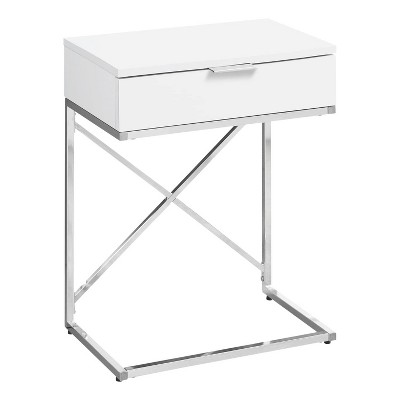 Glossy White and Chrome Metal Rectangular Accent Table with Storage