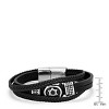 Steeltime Men's black layered braided leather bracelet with Star of David and black rubber accents - 3 of 4