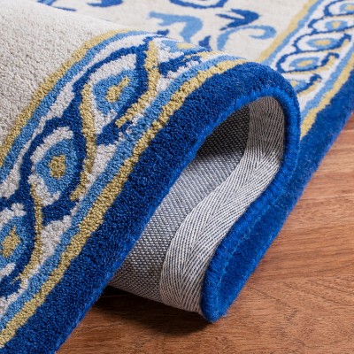 Empire Blue and Beige Hand-Tufted Wool Runner Rug