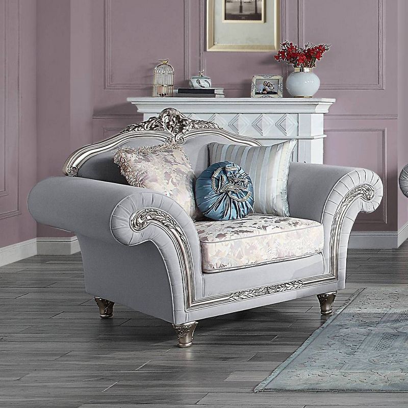62&#34; Pelumi Accent Chair Light Gray Linen Platinum Finish - Acme Furniture, 1 of 7