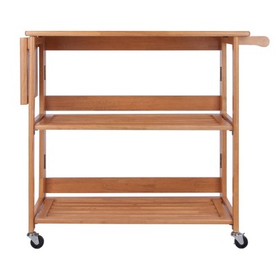 Light Oak Foldable Drop Leaf Kitchen Cart with Storage