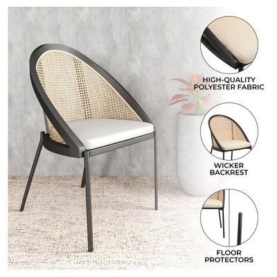 Light Grey Upholstered Side Chair with Cane Back and Metal Legs