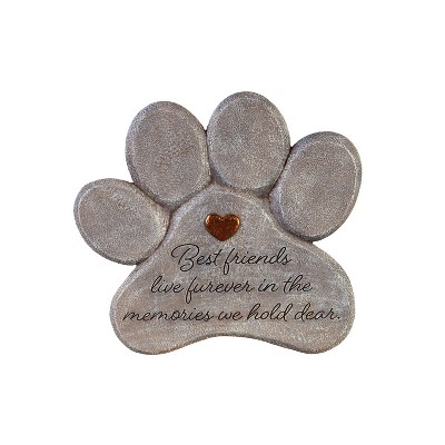 Evergreen 11" Paw Shaped Pet Memorial Garden Stone, Best Friends Live Forever