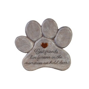 Evergreen 11" Paw Shaped Pet Memorial Garden Stone, Best Friends Live Forever - 1 of 4