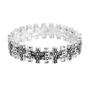 Dicksons Love Hope Engraved Women's One Size Silver Plated Stainless Steel Everyday Stacked Cross Stretch Bracelet - 1 of 4