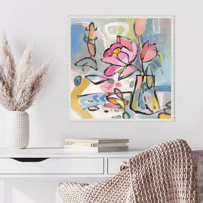 Beaded Frame Abstract Floral Canvas Wall Art