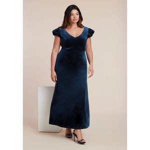ELOQUII Velvet Short Puff Sleeve Maxi Dress - 1 of 3