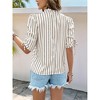 Women's Ruffled Mock Neck Short Sleeve Striped Ruched Tie Cuffs Blouse Tops - 4 of 4