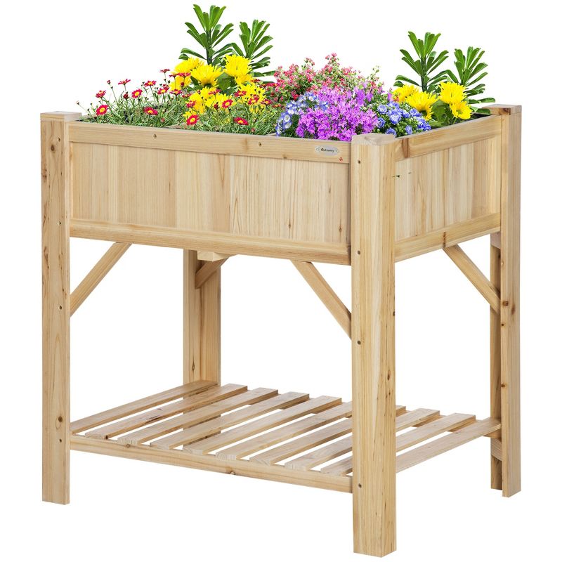 Outsunny Raised Garden Bed, Wood 6 Grid, 31" x 23" with Storage Shelf, Water Draining, Planter Box for Vegetables, Flowers, Herbs, Patio, 4 of 7