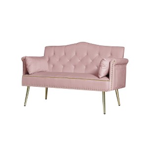 NicBex 54.72 Inch Tufted Back Loveseat Sofa,2-Seater Velvet Sofa for Living Room,Small Space,Office,Apartment,Pink - 1 of 4