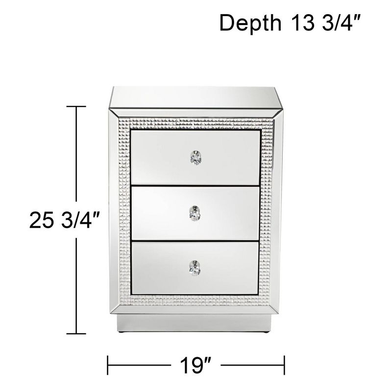 Studio 55D Biscaya Modern Mirrored Rectangular Accent Side End Table 19" x 13 3/4" with 3-Drawer Silver Crystal for Living Room Bedroom Bedside House, 4 of 9