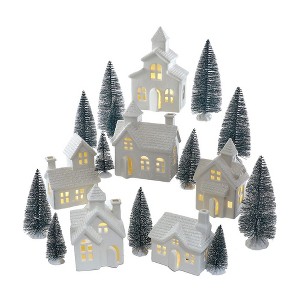 Kurt Adler 3 - 7.7-Inch Lighted Porcelain House 24-Piece Set - 1 of 3