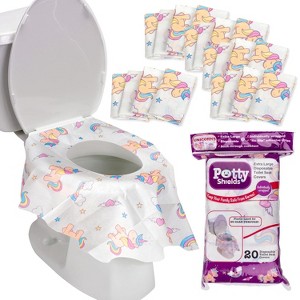 Potty Shields Toilet Seat Covers Disposable (20 pk, Unicorns)- XL Waterproof Toilet Cover for Toddlers, Kids & Adults-Portable & Individually Wrapped - 1 of 4