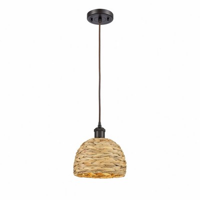 Innovations Lighting Woven Ratan 1 - Light Pendant in  Oiled Brass