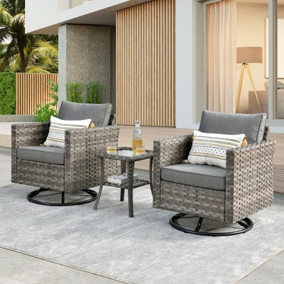 XIZZI Patio Outdoor Swivel Rocking Chairs Set of 2 with Side Table, 3 Pieces PE Rattan Wicker Patio Bistro Set with 360 Degree Rotation Chairs