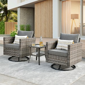 XIZZI Patio Outdoor Swivel Rocking Chairs Set of 2 with Side Table, 3 Pieces PE Rattan Wicker Patio Bistro Set with 360 Degree Rotation Chairs - 1 of 4