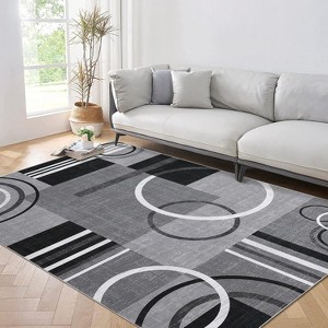 Geometric Abstract Washable Rug - Non-Slip Ultra-Thin Modern Carpet for Living Room, Bedroom, Dining Room - Stain Resistant - 1 of 4