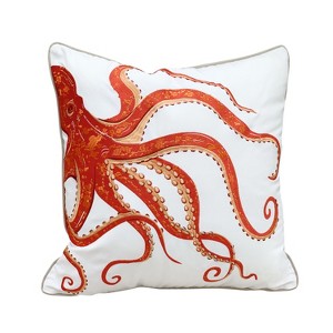 RightSide Designs Tropical Punch Coral Octopus Embroidered Indoor/Outdoor Throw Pillow - 1 of 4