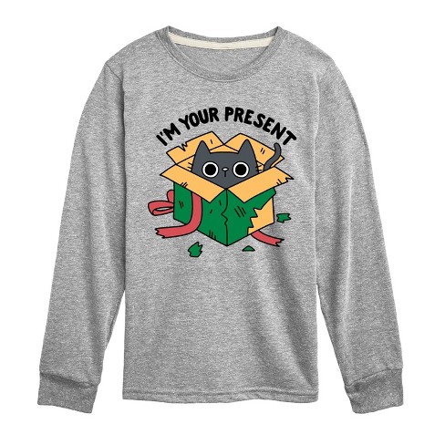 Boys' - Instant Message - Cat Christmas Present Long Sleeve Graphic T-Shirt - image 1 of 4