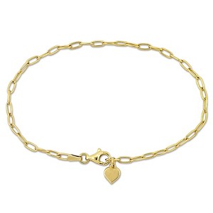 EVERLY JEWELRY | Yellow Plated Sterling Silver 2.5mm Fancy-cut Oval Link Chain Heart Charm Bracelet - 7.5 in - 1 of 4