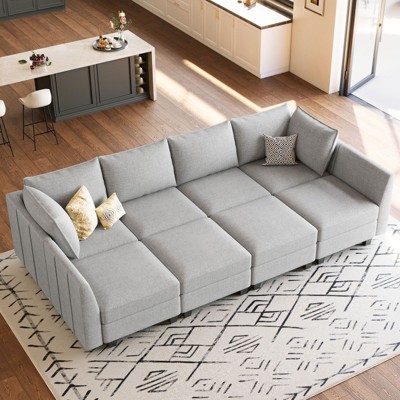 Belffin Modular Sectional Sofa Sleeper Sectional Couch with Storage Chenille 8 Seats Sofa Bed for Living Room, Light Grey