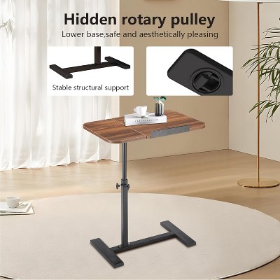 Hidden rotary pulley mechanism and stable support for overbed table