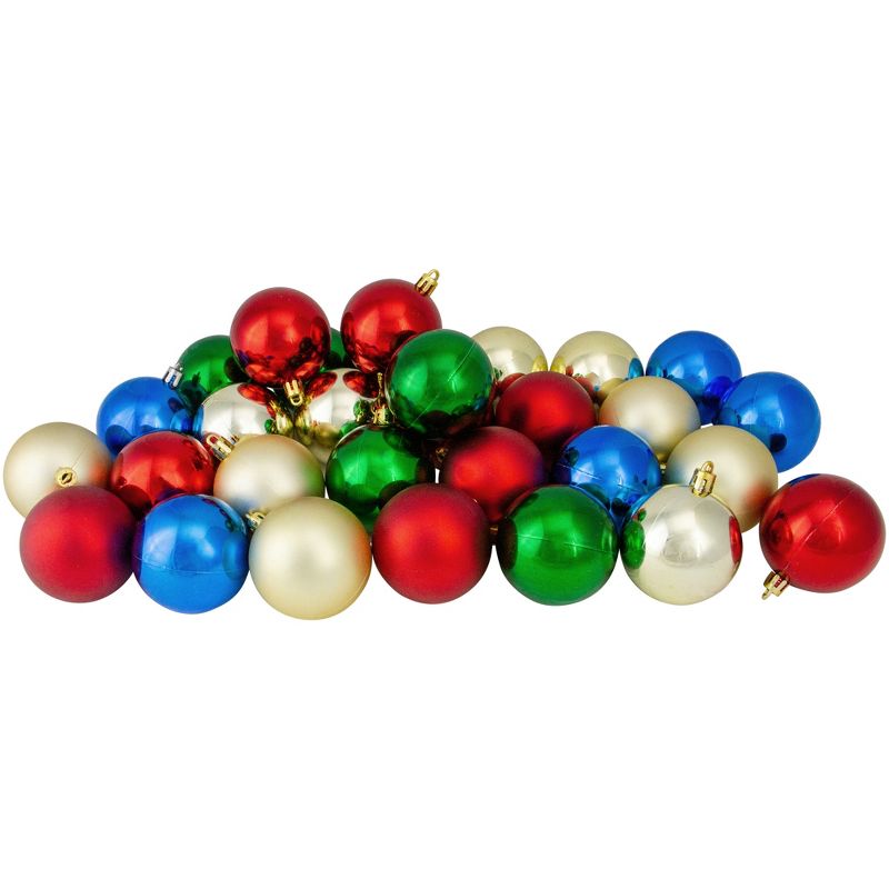 Northlight 50ct Shatterproof 2-Finish Christmas Ball Ornament Set 4” - Red/SilverGreen/Blue, 5 of 8