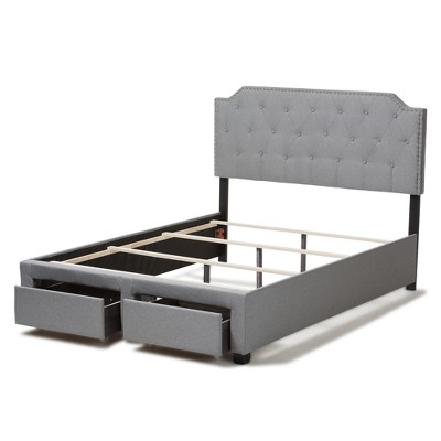 Aubrianne Queen Gray Upholstered Storage Bed with Nailhead Trim