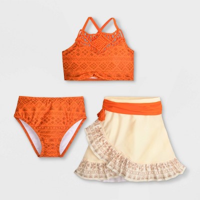 Girls' Disney Moana 3pc Swimsuit Bikini Set - Orange - Disney Store